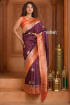 Festive Edit! Ganga Ghat ~ Handloom Pure Silk Katan Saree in Mauve and Orange ( Silk Mark Certified )