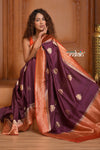 Festive Edit! Ganga Ghat ~ Handloom Pure Silk Katan Saree in Mauve and Orange ( Silk Mark Certified )