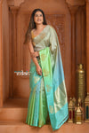 Festive Edit! Ganga Ghat ~ Handloom Pure Silk Katan Saree in Dual Tone Ombre( Silk Mark Certified )