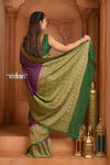 Festive Edit! Ganga Ghat ~ Handloom Pure Silk Chiffon Georgette Saree in Plum and Green ( Silk Mark Certified)