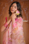 Festive Edit! Ganga Ghat ~ Handloom Pure Kora Silk Saree in Fresh Pink with Floral Work ( Silk Mark Certified )