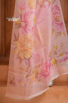 Festive Edit! Ganga Ghat ~ Handloom Pure Kora Silk Saree in Fresh Pink with Floral Work ( Silk Mark Certified )