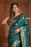 Festive Edit! Ganga Ghat ~ Handloom Pure Silk Katan Saree in Teal Blue ( Silk Mark Certified )