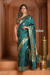 Festive Edit! Ganga Ghat ~ Handloom Pure Silk Katan Saree in Teal Blue ( Silk Mark Certified )