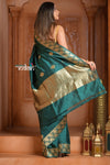 Festive Edit! Ganga Ghat ~ Handloom Pure Silk Katan Saree in Teal Blue ( Silk Mark Certified )