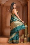 Festive Edit! Ganga Ghat ~ Handloom Pure Silk Katan Saree in Teal Blue ( Silk Mark Certified )