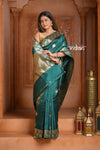 Festive Edit! Ganga Ghat ~ Handloom Pure Silk Katan Saree in Teal Blue ( Silk Mark Certified )