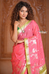 Festive Edit! Ganga Ghat ~ Handloom Kota Silk Jaal Saree with Contrast Pallu in Blush Pink with Green
