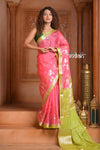Festive Edit! Ganga Ghat ~ Handloom Kota Silk Jaal Saree with Contrast Pallu in Blush Pink with Green