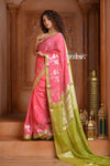 Festive Edit! Ganga Ghat ~ Handloom Kota Silk Jaal Saree with Contrast Pallu in Blush Pink with Green