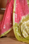 Festive Edit! Ganga Ghat ~ Handloom Kota Silk Jaal Saree with Contrast Pallu in Blush Pink with Green