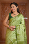 Festive Edit! Ganga Ghat ~ Handloom Pure Silk Chiniya Saree in Leaf Green ( Silk Mark Certified)