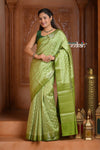 Festive Edit! Ganga Ghat ~ Handloom Pure Silk Chiniya Saree in Leaf Green ( Silk Mark Certified)