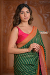 Festive Edit! Ganga Ghat ~ Handloom Pure Chiffon Silk Saree in Tricolor Green Pink and Orange