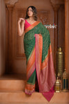 Festive Edit! Ganga Ghat ~ Handloom Pure Chiffon Silk Saree in Tricolor Green Pink and Orange