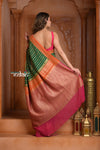 Festive Edit! Ganga Ghat ~ Handloom Pure Chiffon Silk Saree in Tricolor Green Pink and Orange