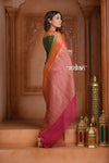 Festive Edit! Ganga Ghat ~ Handloom Pure Chiffon Silk Saree in Tricolor Green Pink and Orange