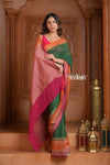 Festive Edit! Ganga Ghat ~ Handloom Pure Chiffon Silk Saree in Tricolor Green Pink and Orange