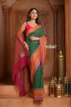 Festive Edit! Ganga Ghat ~ Handloom Pure Chiffon Silk Saree in Tricolor Green Pink and Orange