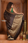 Festive Edit! Ganga Ghat ~ Handloom Pure Silk Satin Saree in Dark Brown ( Silk Mark Certified)