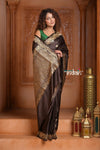 Festive Edit! Ganga Ghat ~ Handloom Pure Silk Satin Saree in Dark Brown ( Silk Mark Certified)