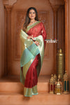 Festive Edit! Ganga Ghat ~ Handloom Pure Kora Silk Saree in Dark Red and Green (Silk Mark Certified )