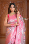 Festive Edit! Ganga Ghat ~ Handloom Pure Kora  Silk Banarasi Saree in Champagne Pink (Silk Mark Certified)