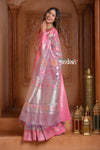 Festive Edit! Ganga Ghat ~ Handloom Pure Kora  Silk Banarasi Saree in Champagne Pink (Silk Mark Certified)