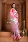 Festive Edit! Ganga Ghat ~ Handloom Pure Kora  Silk Banarasi Saree in Champagne Pink (Silk Mark Certified)