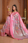 Festive Edit! Ganga Ghat ~ Handloom Pure Kora  Silk Banarasi Saree in Champagne Pink (Silk Mark Certified)
