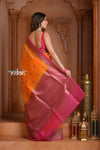 Festive Edit! Ganga Ghat ~ Handloom Pure Silk Kora Saree in Orange and Pink ( Silk Mark Certified )