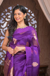 Kashi ~ Handloom Pure Silk Kora Saree in Purple with PaIsley Buttis (Silk Mark Certified)