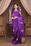 Kashi ~ Handloom Pure Silk Kora Saree in Purple with PaIsley Buttis (Silk Mark Certified)