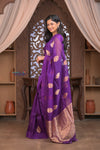 Kashi ~ Handloom Pure Silk Kora Saree in Purple with PaIsley Buttis (Silk Mark Certified)