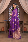 Kashi ~ Handloom Pure Silk Kora Saree in Purple with PaIsley Buttis (Silk Mark Certified)
