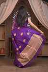 Kashi ~ Handloom Pure Silk Kora Saree in Purple with PaIsley Buttis (Silk Mark Certified)