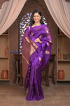 Kashi ~ Handloom Pure Silk Kora Saree in Purple with PaIsley Buttis (Silk Mark Certified)