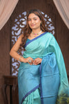 Bengal Gatha ~ Handloom Tussar Silk Saree with Handpainted Radha Krishna Pallu in Ocean Blue