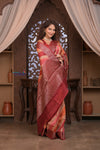 Kashi ~ Handloom Banarasi Pure Silk Khaddi Rangkath Saree in Earthy Orange (Silk Mark Certified)