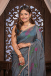 Bengal Gatha ~ Handloom Tissue Silk Saree with Floral Handweave in Bluish Grey