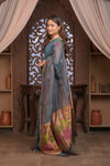 Bengal Gatha ~ Handloom Tissue Silk Saree with Floral Handweave in Bluish Grey