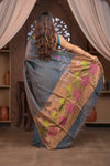 Bengal Gatha ~ Handloom Tissue Silk Saree with Floral Handweave in Bluish Grey
