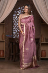 Kashi ~ Handloom Banarasi Pure Silk Saree With Sparrow Butti in Mauve (Silk Mark Certified)