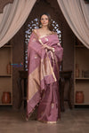 Kashi ~ Handloom Banarasi Pure Silk Saree With Sparrow Butti in Mauve (Silk Mark Certified)