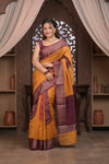 Bengal Gatha ~ Designer Chanderi Cotton Silk Saree with Digital Bandhani Print in Yellow and Maroon
