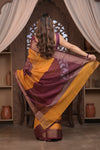 Bengal Gatha ~ Designer Chanderi Cotton Silk Saree with Digital Bandhani Print in Yellow and Maroon