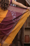 Bengal Gatha ~ Designer Chanderi Cotton Silk Saree with Digital Bandhani Print in Yellow and Maroon