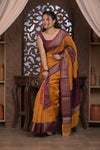Bengal Gatha ~ Designer Chanderi Cotton Silk Saree with Digital Bandhani Print in Yellow and Maroon