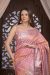 Bengal Gatha ~ Designer Chanderi Cotton Silk Saree with Circular Pattern in Peach Pink