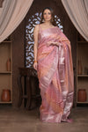 Bengal Gatha ~ Designer Chanderi Cotton Silk Saree with Circular Pattern in Peach Pink